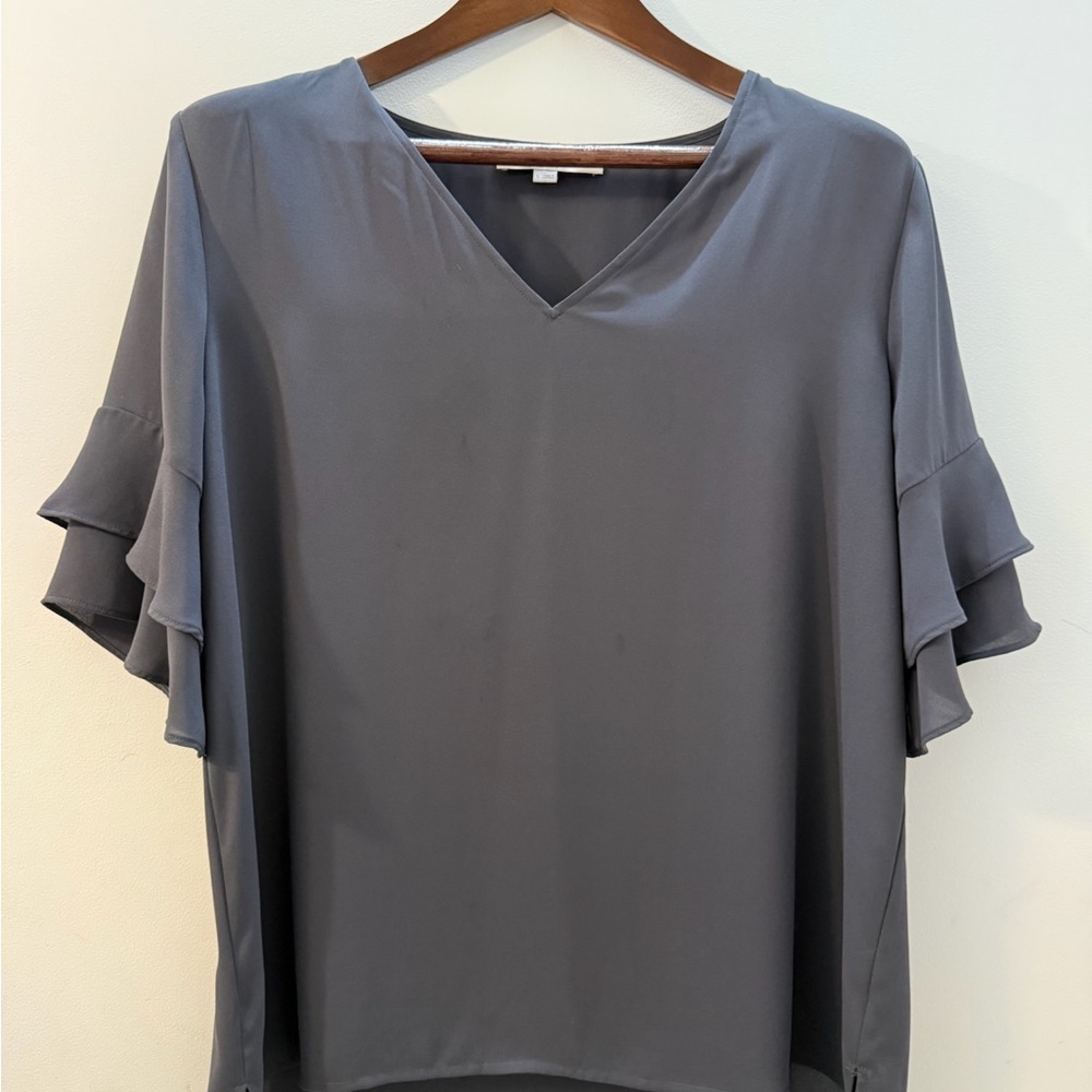 LOFT Charcoal Ruffle Sleeve Blouse